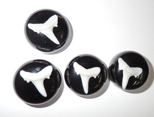 Dents de requin artificielles modernes en plastique cabochon rondes 25x25 mm noires à fond plat pour l'artisanat et la fabrication de bijoux - Product Image 5