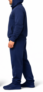 Men's Winter Sports Hooded Breathable Solid Tracksuit <b>Navy</b> Blue Full Zip Casual with Side Pockets - Product Image 4