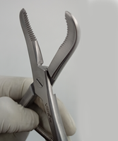 Pinces orthopédiques de maintien osseux à fixation manuelle par filetage, 170 mm / 17 cm, à mâchoires courbées et dentées, en acier inoxydable