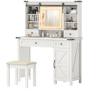 Mobiletto Bianco per Camera da Letto con Toeletta, Sgabello Imbottito e Cassetto Contenitore per Trucchi - Product Image 5
