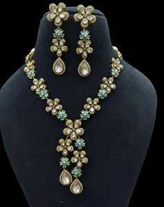 <b>Indian</b> Brass Gold Plated Flower Shape Jewelry Set-Trendy Daily Wear for Women Adjustable Necklace Earrings Set for Anniversary - Product Image 2