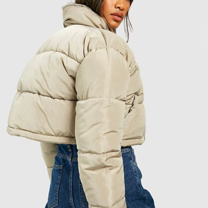 Oversize Clematis Blue OEM Women's Cosy <b>Cropped</b> <b>Puffer</b> <b>Jacket</b> Full Zip Bubble <b>Jacket</b> Breathable And Winter Down <b>Jacket</b> For Women - Product Image 4