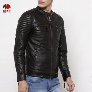 แจ็คเก็ตหนังออกแบบเองสำหรับผู้ชาย ยี่ห้อ Ryan Pro Gear พร้อมโลโก้แบบกำหนดเอง ดีไซน์ ODM - Product Image 1