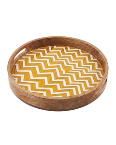 Bandeja de Madera Hecha a Mano con Estampado Amarillo Basant, Plato Decorativo Rectangular de Madera con Asas para Decoración del Hogar - Product Image 2