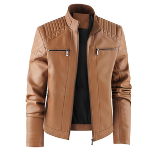 แจ็คเก็ตหนังผู้ชายสีน้ำตาล แบบมีซิปด้านหน้า ดีไซน์โดดเด่น สำหรับใส่ในฤดูหนาว ผลิตตามสั่งได้อย่างสมบูรณ์แบบ - Product Image 4