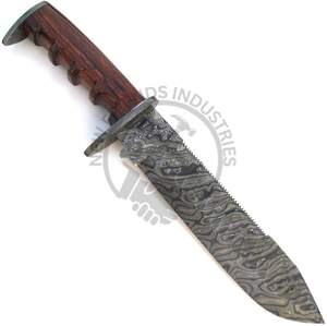Cuchillo Bowie de Acero de Damasco de 16 Pulgadas, Hecho a Mano, Nuevo, con Mango de Madera de Palisandro, Cuchillo de Caza de Hoja Fija Afilada de Colección - Product Image 2