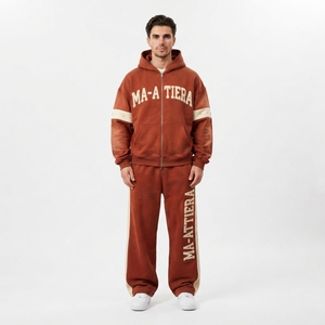 Custom <b>Oversized</b> Washed Zip Up Hoodie and Baggy <b>Sweatpants</b> Two Piece Tracksuit Set - Product Image 1