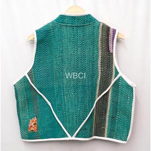 Chaleco de Algodón Tejido a Mano, Corto, para Verano y Otoño, Estilo Kantha, Patchwork, Vintage, Japonés, Multicolor, Informal - Product Image 6