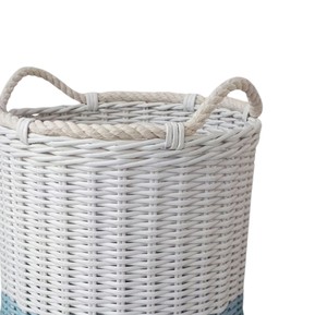 Modern White And Blue Ombre Rattan <b>Basket</b> With <b>Rope</b> Handles Handmade Woven Storage Container Decorative Organizer For Room - Product Image 2