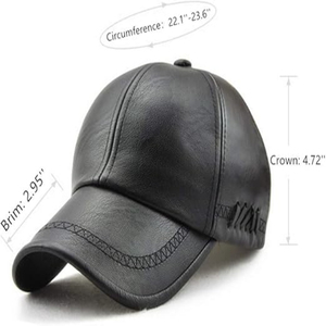 Casquette de baseball en cuir PU noir, 6 panneaux, réglable, unisexe, décontractée, couleur unie, logo sur le pan droit - Product Image 1