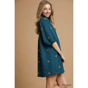 Umgee Corduroy Babydoll Dress con delicado bordado floral Hand-Fulfilled Variant - Product Image 3