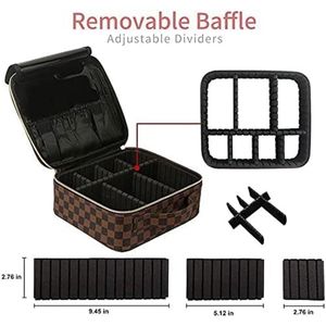 Spaziosa Borsa da Viaggio Impermeabile in Pelle PU per Cosmetici, Organizer con Scomparti Regolabili, Borsa per il Trucco a Quadretti W - Product Image 2