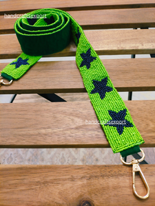Handcrafted <b>Green</b> Beaded <b>Purse</b> Strap, Navy Star Pattern Shoulder Bag Strap, Women's Handmade Handbag Accessory - Product Image 6