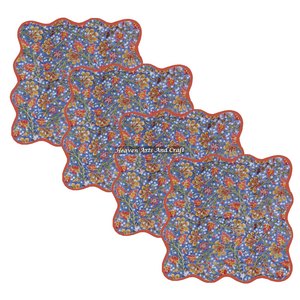 High Quality Cotton Fabric <b>Table</b> Scallop Napkin Customizable Square Embroidered Scallops Mix Match Indian Floral Block Printed - Product Image 6