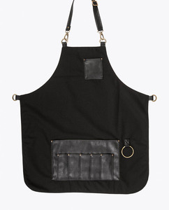 Capa de peluquería de cuero negro con bolsillos para herramientas, delantal de barbero duradero para uso en salón - Product Image 1