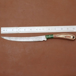 Cuchillo de Filetear de Acero de Damasco Forjado a Mano Personalizado |   Cuchillo de Caza con Mango de Madera Personalizado con Pernos de Latón y Funda de Cuero - Product Image 1