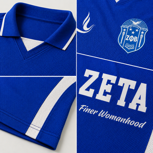 เสื้อโปโลตาข่าย Zeta Phi Beta แบบสั่งทำพิเศษสำหรับผู้หญิง ระบายอากาศได้ดี ปักลายสัญลักษณ์ชมรมนักศึกษากรีก ขายส่ง - Product Image 6
