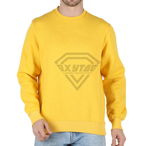 Sudadera Personalizada al por Mayor, Cuello Redondo, Color Amarillo, para Hombre, Lisa, de Felpa, Estilo Urbano, Talla Grande, de Algodón, de Fábrica - Product Image 1