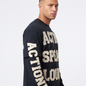 T-shirt d'été personnalisé 100 % coton double couche surdimensionné pour homme, col rond, broderie vieillie, respirant et écologique - Product Image 6