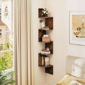 5 Tier Floating Bookshelf <b>Corner</b> Wall Mounted Storage Organizer <b>Corner</b> Mounted Display Shelves - Product Image 2