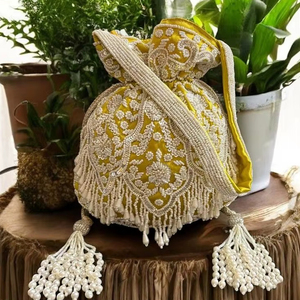 TITLES EMBROIDERED BEADED DRAWSTRING Potli Bag Evening Party Handbag Bridal <b>Wedding</b> Purse Jewelry Cosmetics Packaging - Product Image 1