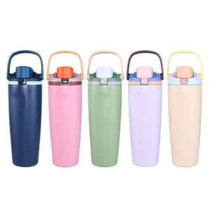 30oz Stainless Steel <b>Double</b> Drink Water Bottle with Carry Handle & Straw - Product Image 2