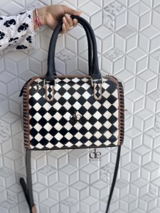 Luxury Designer Hand Tooled Carving Leather Speedy Handbag Gypsy Boho Checkers Pattern Western Stylish Women Shoulder Bag - Product Image 3