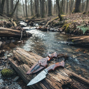 Couteau de chasse artisanal en acier de Damas, robuste, forgé à la main, lame fixe, manche intégral, pour activités de plein air, bushcraft, camping, survie, pêche - Product Image 5