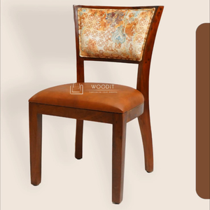 Chaise de salle à manger moderne et traditionnelle rembourrée en bois massif à quatre pieds avec assise en similicuir et dossier en tissu - Product Image 2