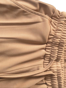 Ensemble deux pièces tricoté respirant de couleur unie pour femme, t-shirt à manches courtes et short à cordon de serrage, tenue décontractée printemps-été avec poches - Product Image 5