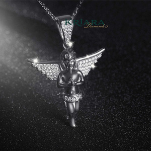 925 Silver Gold Plated <b>Angel</b> Pendant With Crystal Wings And Rhinestone Accents Religious <b>Charm</b> Unisex Everyday Wear - Product Image 2