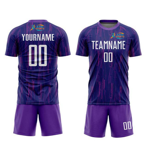 Ensemble de maillots de foot personnalisables pour hommes adultes, 100 % polyester, légers et à séchage rapide, rayés violets, sublimés - Product Image 1