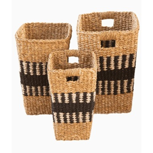 Panier de rangement pliable en jute et en herbe de mer, tissé à la main, écologique, durable, décoratif, avec poignées, lot de 3 pour la décoration de la maison - Product Image 1