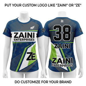 Maillot de baseball 180 GSM 100 % polyester avec logo personnalisé par transfert thermique, séchage rapide, noms et numéros d'équipe/joueur, panneaux bleus/gris/blancs/vert lime - Product Image 1