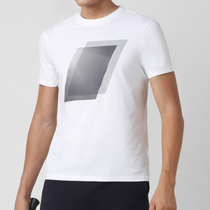 <b>Men's</b> White Short Sleeve T-<b>Shirt</b> With Geometric Pattern Digital Print O-Neck Regular Fit Casual Jersey Cotton - Product Image 5