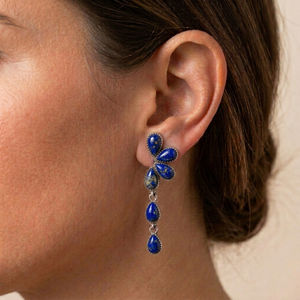 Pendientes Colgantes Hechos a Mano de Plata de Ley 925 con Lapislázuli Natural, Venta al por Mayor, Diseño Único Bohemio en Forma de Lágrima con Racimo de Piedras Preciosas - Product Image 6