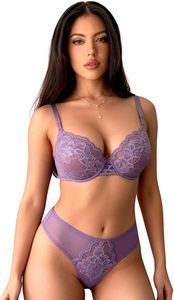 Conjunto de sujetador elegante con encaje, aros, copa completa push-up y tirantes ajustables para mujer, conjunto de bragas de la mejor calidad y confort, sujetador de moda. - Product Image 3