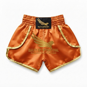Deluxe Woven Lightweight Satin Boxing <b>Trunks</b> & Martial Arts Training Shorts with Front Logo Custom Team Uniforms <b>for</b> Muay Thai - Product Image 1