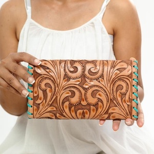 La más nueva cartera occidental de girasol de cuero con herramientas a mano, Cartera de mano de cuero genuino, Cartera de teléfono y tarjeta de crédito de piel de vaca personalizada para mujer - Product Image 4