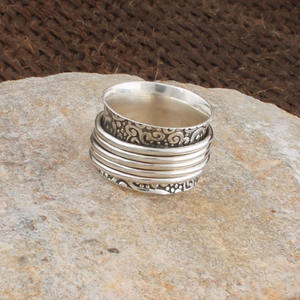 Vintage Two Tone 925 Silver & Brass Band <b>Ring</b> Handcrafted <b>Spinner</b> <b>Ring</b> Stamped Meditative Boho Jewelry for <b>Men</b> and Women - Product Image 4