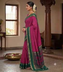 Dola Silk <b>Gap</b> Bentex Border With Chex Weaving & Printed Pallu - Product Image 2