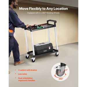 Carrello Utilitario in Plastica a 2 Livelli con Capacità di Carico di 300 Libbre, Ruote Girevoli a 360 Gradi (2 Freni), 24,4 X 16,1 - Product Image 3