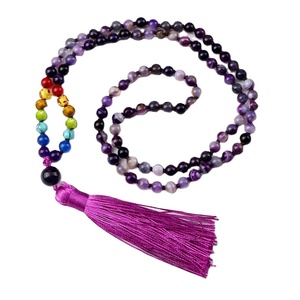 Collier Mala en perles d'aquamarine naturelle de 8 mm en forme de boule, 108 perles, plaqué or jaune et rhodium, cadeau de yoga finement perlé - Product Image 5