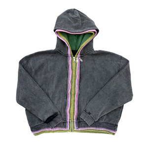 Pull en coton tricoté pour homme, à manches longues, avec fermeture éclair double, broderie, respectueux de l'environnement, thermique, à capuche, court, unisexe, personnalisé pour homme - Product Image 3