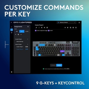สำหรับคีย์บอร์ดเกมมิ่งไร้สาย G915 LIGHTSPEED แบบ Low-Profile, ปุ่มกดที่ตั้งโปรแกรมได้เต็มรูปแบบ, ไฟ RGB Backlighting, ตัวเครื่องอะลูมิเนียมดีไซน์เรียบหรู - Product Image 2
