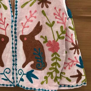 Elegant Pink <b>Velvet</b> Floral Embroidered Suzani <b>Jacket</b> With Rabbit Pattern Full Sleeve Stand Collar Bohemian Women's Winter Coat - Product Image 5