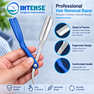 Rasoir professionnel en acier inoxydable pour barbier avec 3 lames de rechange, outil de rasage à bord droit pour hommes, salon de coiffure - Product Image 4