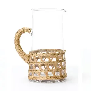 Eco-friendly 100% Seagrass Charcoal Blue Woven Tumbler Cup Holders made in Vietnam natural seagrass holder glass cup