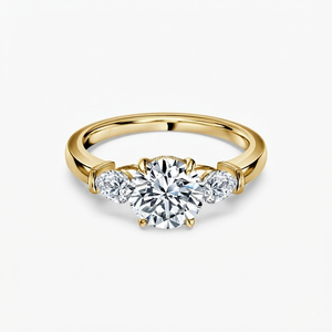 Bague de Fiançailles et d'Anniversaire Unisexe en Or 10K, Design Classique Tendance, Personnalisable avec Trois Moissanites, Cadeau Idéal pour Fête - Product Image 1