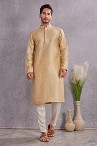<b>Men's</b> Beige Cotton <b>Kurta</b> With Stylish Simple Elegant Design Traditional Wedding Wear <b>Kurta</b> India Pakistan Style Regular Fit - Product Image 2